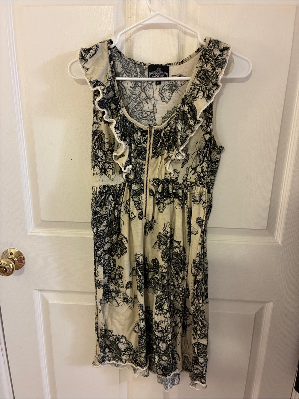 Angie Cream Dress with Black Floral Print and Ruffle Trim